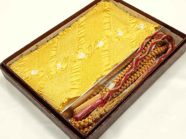 平和屋着物●和装小物　振袖用帯締め・帯揚げセット　装飾　あわじ玉　柄絞り　斜縞　花　金糸　暈し　逸品　未使用　AABI8747ay