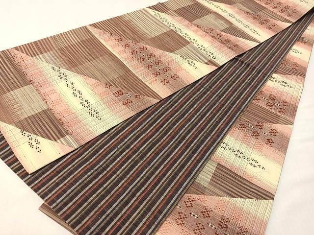 Other - 平和屋着物●両面　全通柄袋帯　紬地　花織　切嵌　幾何学文様　正絹　逸品　CABG7989vp
