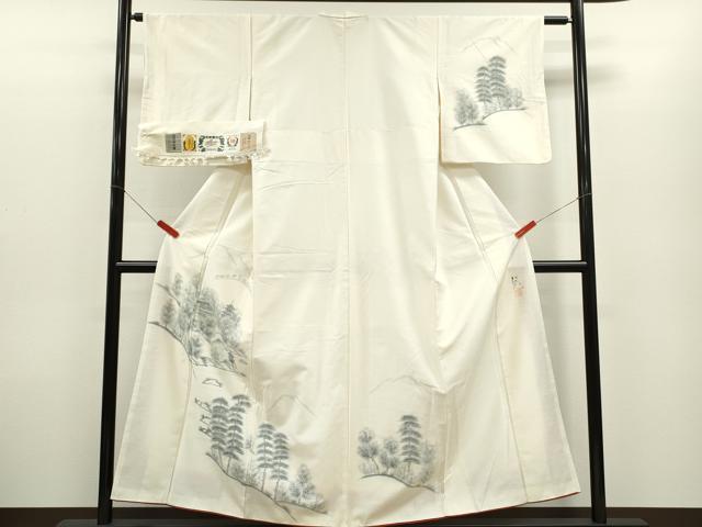 平和屋着物●結城紬　訪問着　作家物　手描き　風景文　証紙付き　正絹　逸品　CABG2129ze