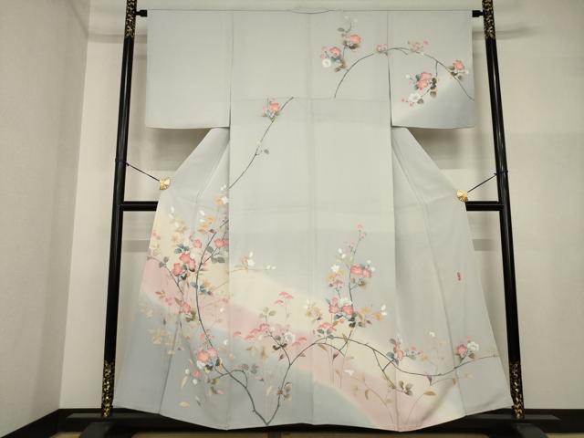 平和屋着物●訪問着　友禅　作家物　枝花文　暈し染め　正絹　逸品　未使用　AABI4546ck