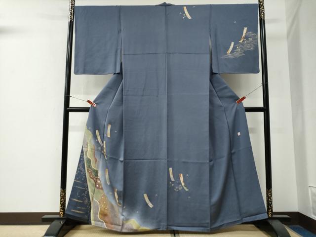 Rakuten - 平和屋着物●訪問着　作家物　駒刺繍　短冊飛鳥草花文　暈し染め　金彩　やまと誂製　正絹　逸品　CABG0142yc