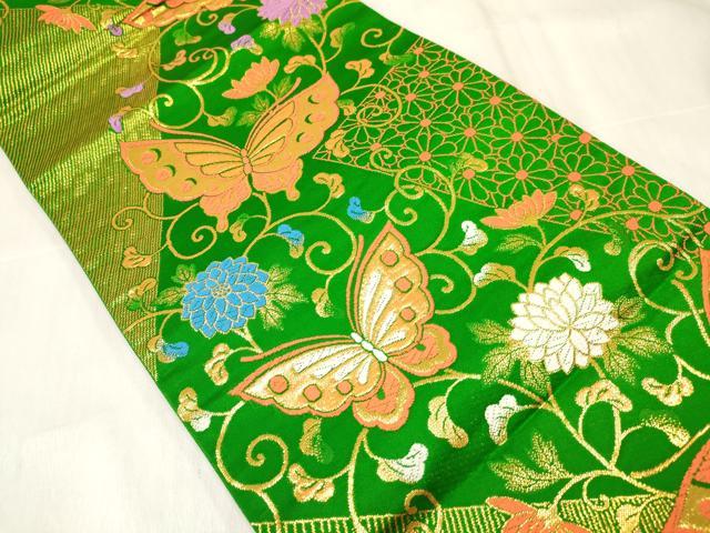 平和屋着物[]女の子　子供　全通柄袋帯　花蝶唐草文　金糸　逸品　DABE7013ma
