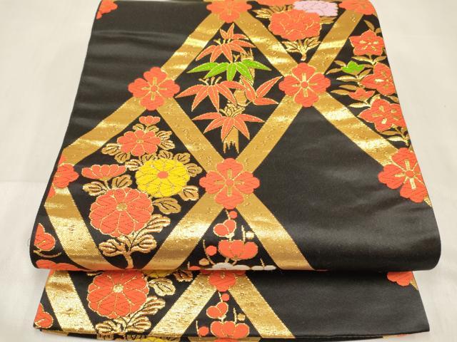 平和屋着物[]女の子 子供 全通柄袋帯 松竹梅 黒地 金糸 逸品 DABE7016ma