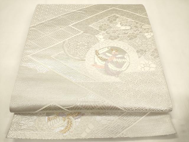 平和屋着物◎六通柄袋帯 松皮菱鳳凰花丸文 金銀糸 正絹 逸品 CABF0106ak
