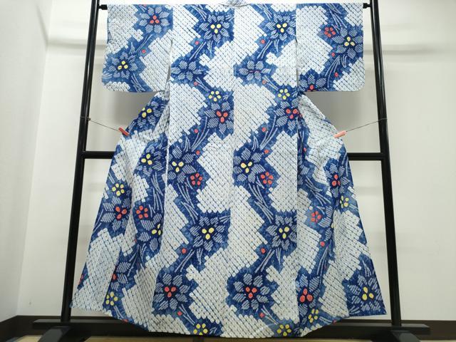 平和屋着物∴夏物　浴衣　有松鳴海絞り　草花文　綿　逸品　CABJ0149ng