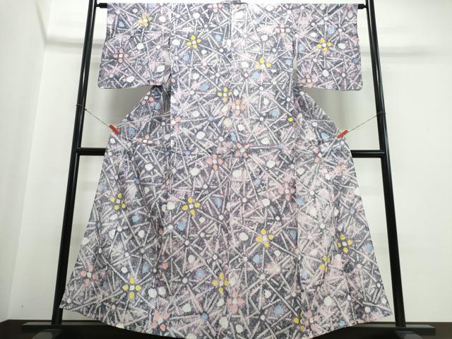 平和屋着物∴夏物　浴衣　有松鳴海絞り　幾何学花文　綿　逸品　CABJ0161ng