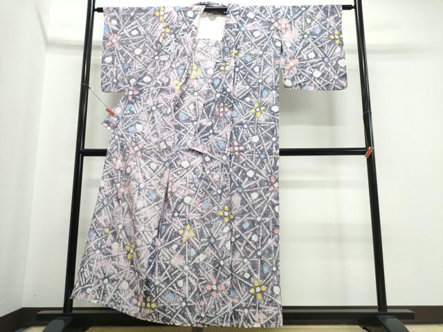 平和屋着物∴夏物　浴衣　有松鳴海絞り　幾何学花文　綿　逸品　CABJ0161ng
