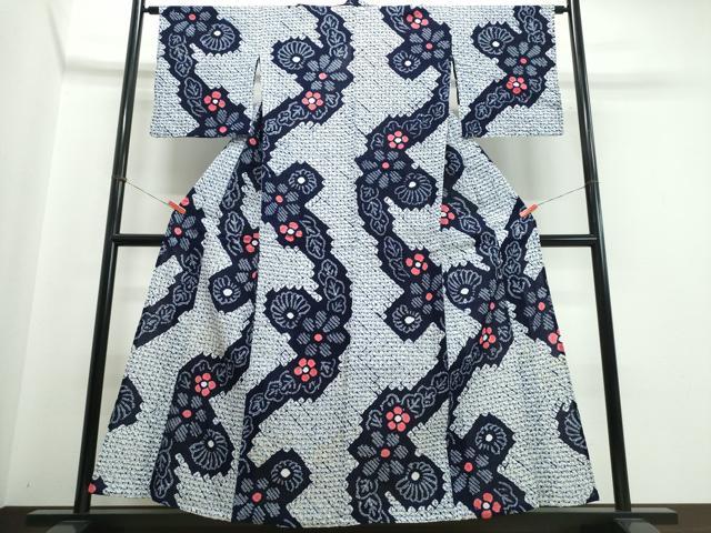 平和屋着物∴夏物　浴衣　有松鳴海絞り　菊文　綿　逸品　CABJ0164ng