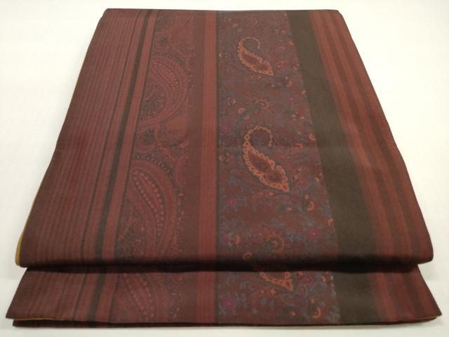平和屋着物◎全通柄袋帯　ペイズリー花文　正絹　逸品　DABF5118xg