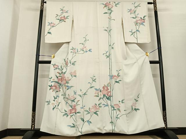 平和屋着物●訪問着　友禅　刺繍　枝花文　金糸　正絹　逸品　AABF0420fy