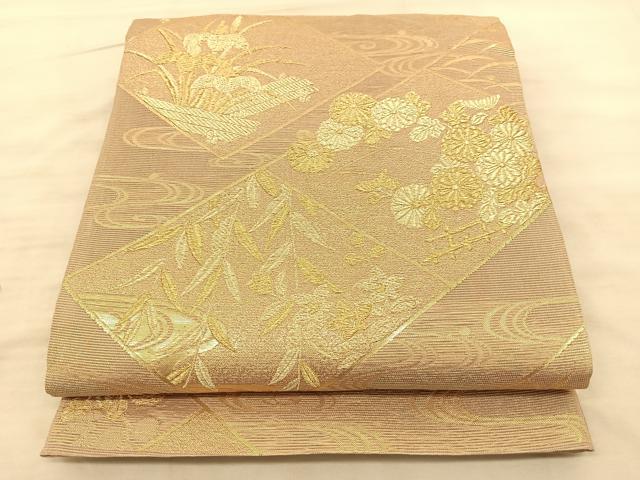 平和屋着物＊夏物　六通柄袋帯　秋草文　金糸　正絹　逸品　BAAS9863du
