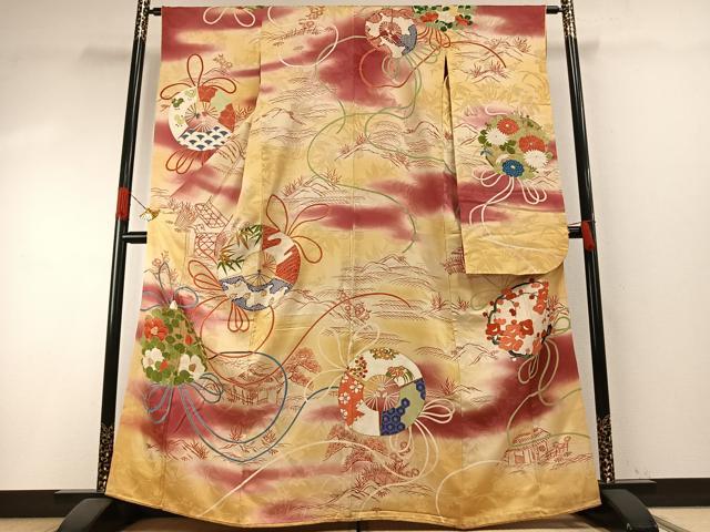 Rakuten - 平和屋本店●アンティーク　大正ロマン　振袖　駒刺繍　草花文　暈し染め　正絹　逸品　AABH5192fy