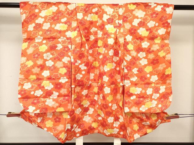 平和屋着物[]七五三　女の子　3歳　祝着　三つ身　長襦袢(無双仕立て・半衿刺繍)セット　枝梅文　金彩　逸品　DABC5264ma
