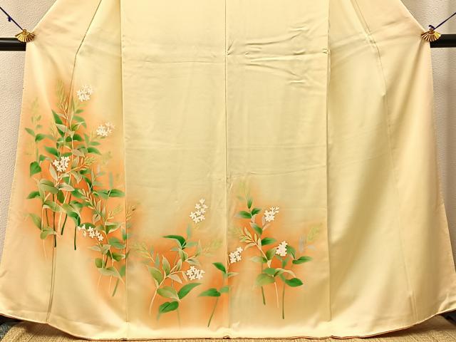 平和屋着物■訪問着 手描き 草花文 暈し染め 正絹 逸品 BAAW9800hj