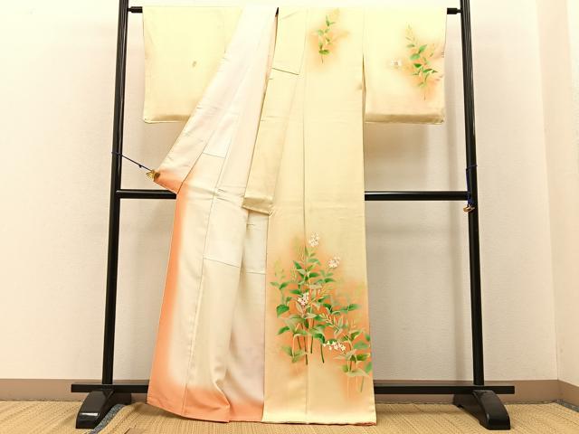 平和屋着物■訪問着 手描き 草花文 暈し染め 正絹 逸品 BAAW9800hj