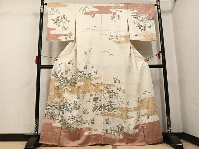 平和屋着物●訪問着　松竹梅風景文　金彩　ますいわ屋扱い　正絹　逸品　AABI4944ph