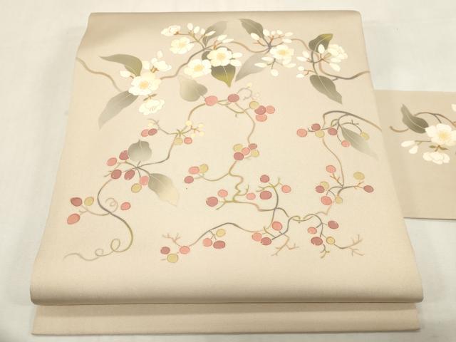 平和屋着物●京友禅 才勝精秀 塩瀬 九寸名古屋帯 草花文 正絹 逸品 CABG2982dy