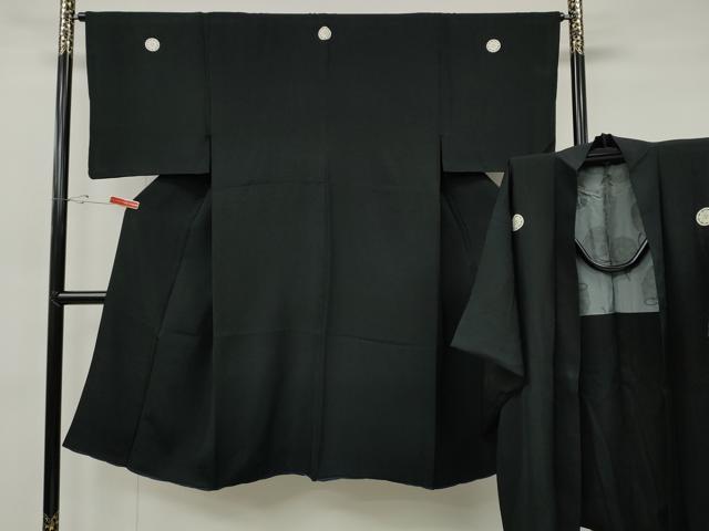 平和屋着物●男性　黒紋付・羽織セット　羽裏：仕覆文　正絹　逸品　CABG5302ut