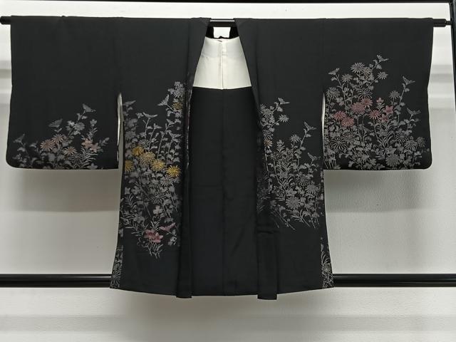 Rakuten - 平和屋着物＃羽織　寿光織　草花文　黒地　金糸　正絹　逸品　CABE5072ua