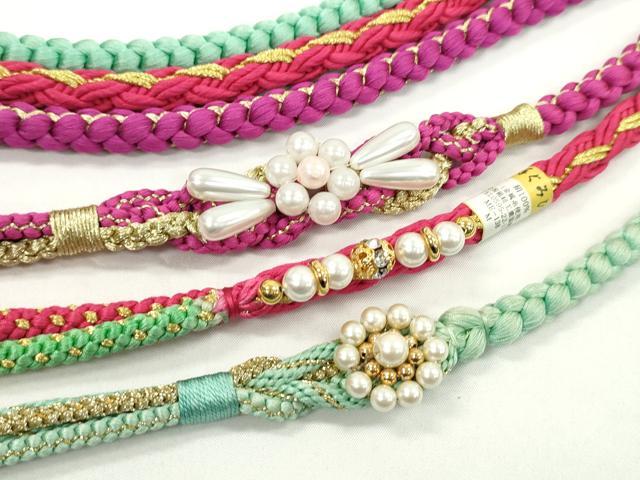 平和屋着物▼和装小物 帯締め3本セット 振袖用 飾り付き パール 花 ビジュー ミント...
