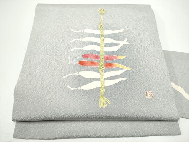 平和屋着物●人間国宝・羽田登喜男　九寸名古屋帯　成物　鬼しぼ縮緬　正絹　逸品　CABG6393hy