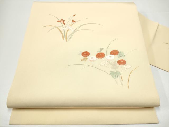 Rakuten - 平和屋着物●塩瀬　九寸名古屋帯　総刺繍　草花文　金糸　正絹　逸品　CABG9158hy