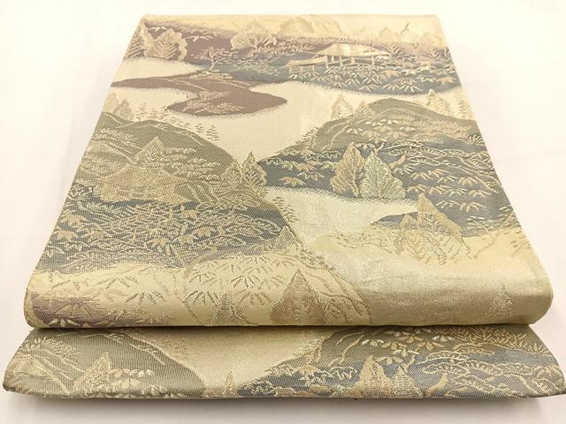 平和屋着物◎六通柄袋帯　遠山風景文　金糸　正絹　逸品　BAAV7511yc