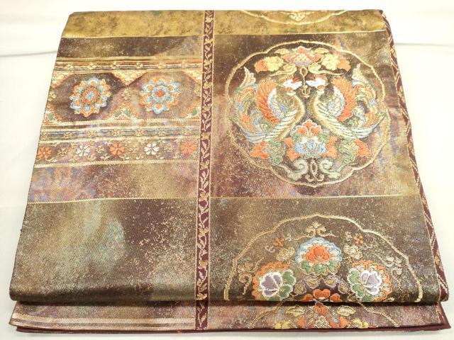 平和屋着物◎六通柄袋帯　向かい鳥正倉院花文　金糸　正絹　逸品　CAAI6163ou