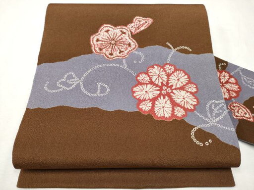 平和屋着物●九寸名古屋帯 花唐草文 鬼しぼ縮緬 正絹 逸品 CAAV7003hy 平和屋着物●九寸名古屋帯 花唐草文 鬼しぼ縮緬 正絹 逸品 CAAV7003hy
