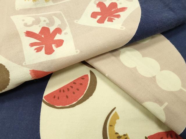 平和屋着物∴夏物　夢工房　浴衣　団扇　スイカ　団子　氷　綿　逸品　CABG4158gh