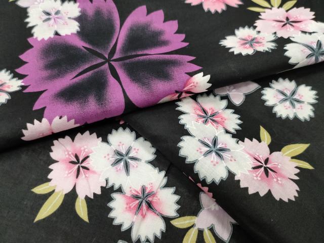 平和屋着物∴夏物 浴衣 舞桜文 黒地 綿 逸品 CABG4184gh