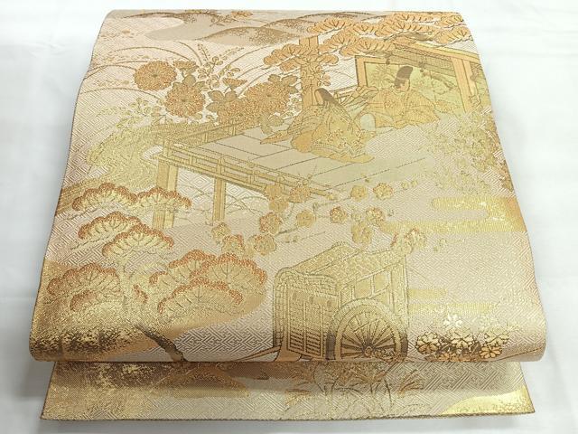 平和屋着物◎佐賀錦 六通柄袋帯 人物風景文 金糸 正絹 逸品 CABG1598nb