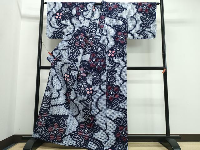 平和屋の平和屋着物∴夏物　浴衣　有松鳴海絞り　流水花文　綿　逸品　CABJ0184ng｜アングル2