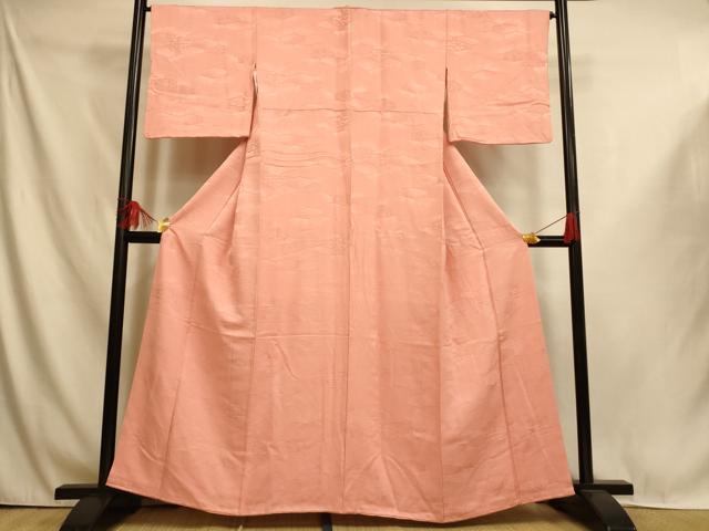 平和屋着物■上質な色無地 松竹梅地紋 珊瑚色 正絹 逸品 AABI6053fw