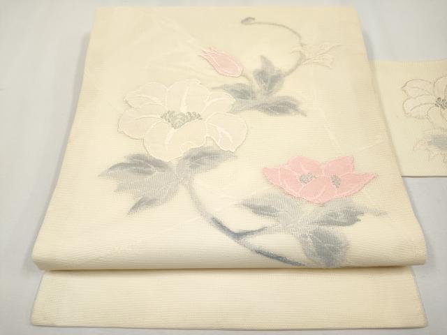 平和屋着物＊夏物 九寸名古屋帯 枝花文 銀糸 正絹 逸品 CABH6124tx