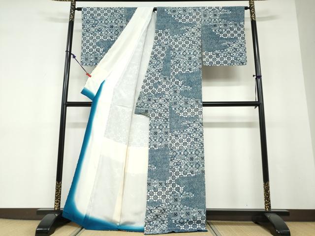 平和屋の平和屋着物●上質な小紋　作家物　草木染　洋花文　鬼しぼ縮緬　正絹　逸品　DABF1584ud｜アングル3
