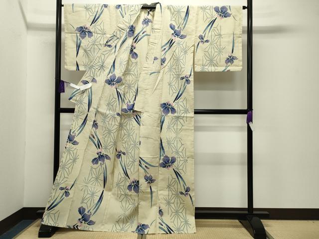 平和屋の平和屋着物∴夏物 浴衣 杜若 麻の葉文様 綿 逸品 CABG4137gh｜アングル3