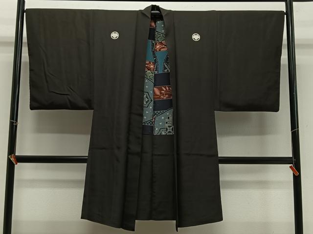 平和屋着物＃男性　長羽織　黒紋付　正絹　逸品　CABH3254ua