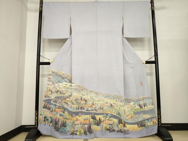 平和屋着物●本加賀友禅作家　百貫華峰　色留訪問着　風景文　正絹　逸品　AABI6905ck