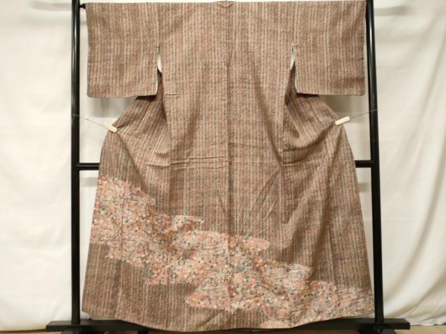 平和屋着物■訪問着 紬地 道長草花文 正絹 逸品 CABH0086ev