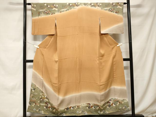 平和屋着物■訪問着 草花文 暈し染め 金彩 鬼しぼ縮緬 正絹 逸品 CABH0094ev