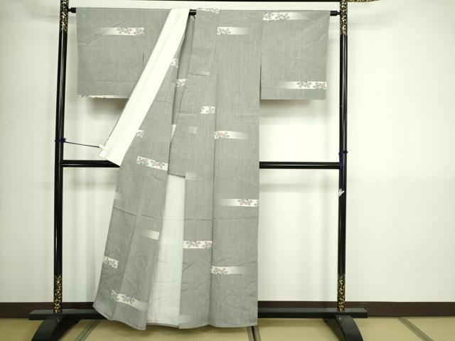 平和屋の平和屋着物▽上質な紬　単衣　草花文　正絹　逸品　DABI1146sf｜アングル3