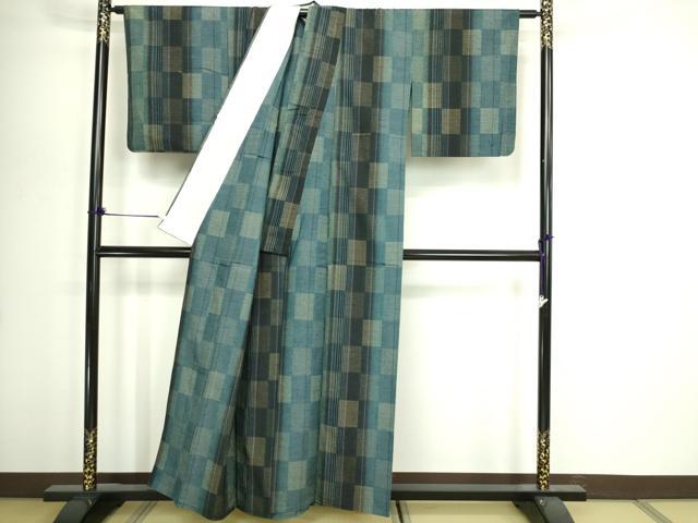 平和屋の平和屋着物▽上質な紬　単衣　格子　正絹　逸品　DABI1149sf｜アングル2