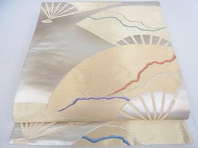 平和屋着物■六通柄袋帯　扇面散らし　金銀糸　逸品　fe6354