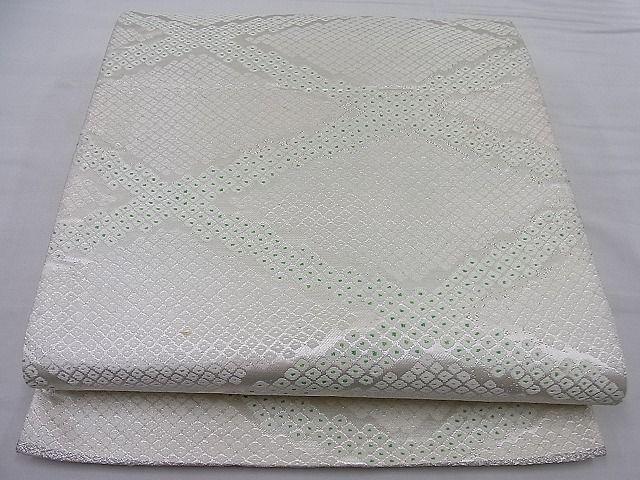 平和屋着物■六通柄袋帯 唐織 鹿の子菱文 銀糸 逸品 n-ud0093