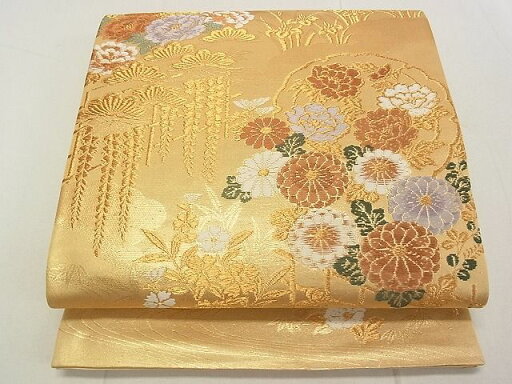 平和屋着物◎六通柄袋帯 唐織 雪輪草花文 金糸 逸品 DAAB1613jm 平和屋着物◎六通柄袋帯 唐織 雪輪草花文 金糸 逸品 DAAB1613jm