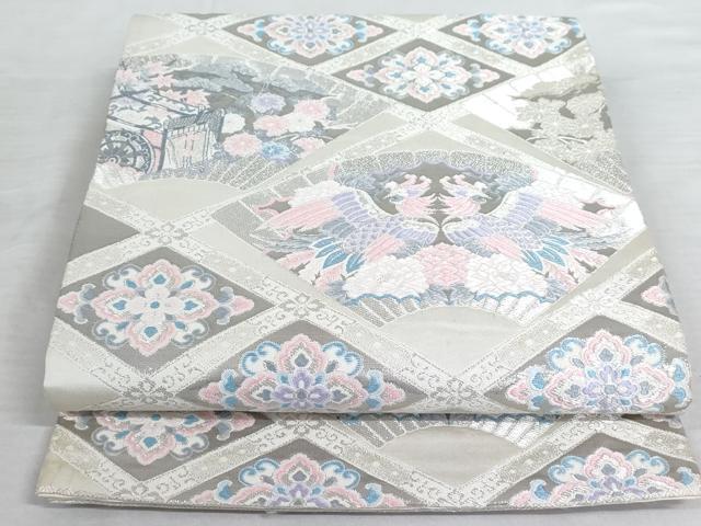平和屋着物◎六通柄袋帯　唐織　正倉院花文　銀糸　正絹　逸品　AAAS5004cx