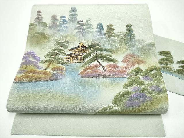 平和屋着物●九寸名古屋帯　手描き　金彩　鬼しぼ縮緬　正絹　逸品　CABH4842hy