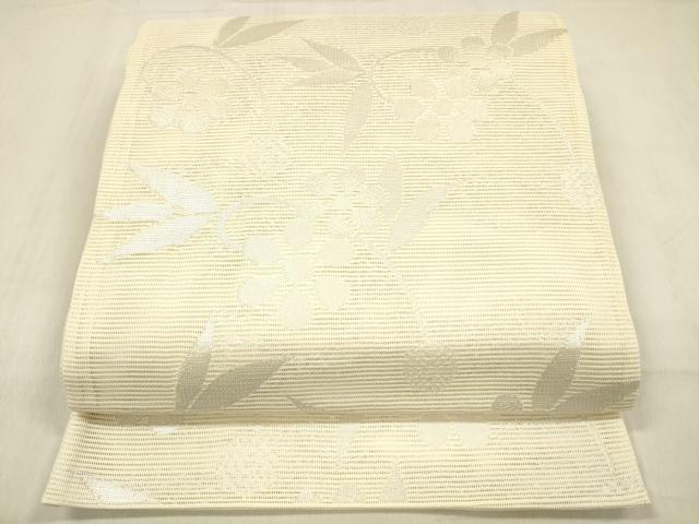 平和屋着物＊夏物　六通柄袋帯　草花文　銀糸　正絹　逸品　DABC8946cm