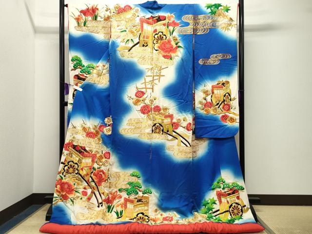 平和屋本店●色打掛　お引きずり　和装　結婚式　婚礼　神社挙式　花嫁　唐織　駒刺繍　御所車梅松花文　金糸　暈し染め　逸品　CABG429..